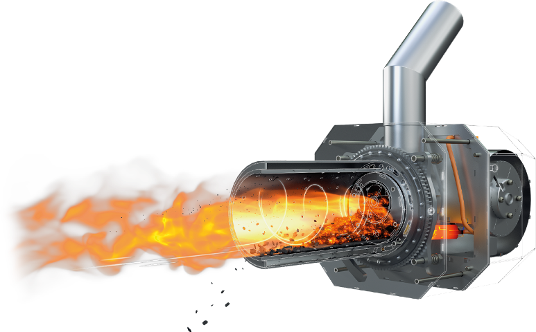 Pellet burner with rotary combustion chamber