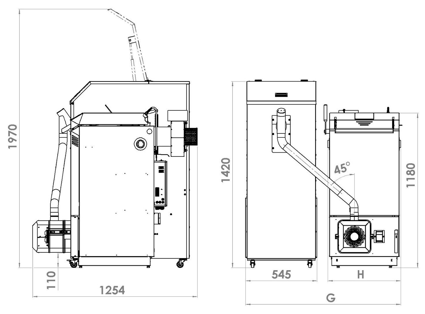Schéma kotle na pelety BLAZE GREEN COMBI