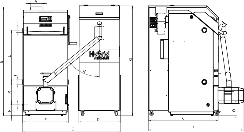 Schema van de gecombineerde hout- en pelletketel HYBRIDE BIOMASSA